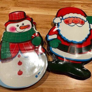 Set of 6, 3 Santa & 3 Snowman Melamine Serving Trays or Plates  *